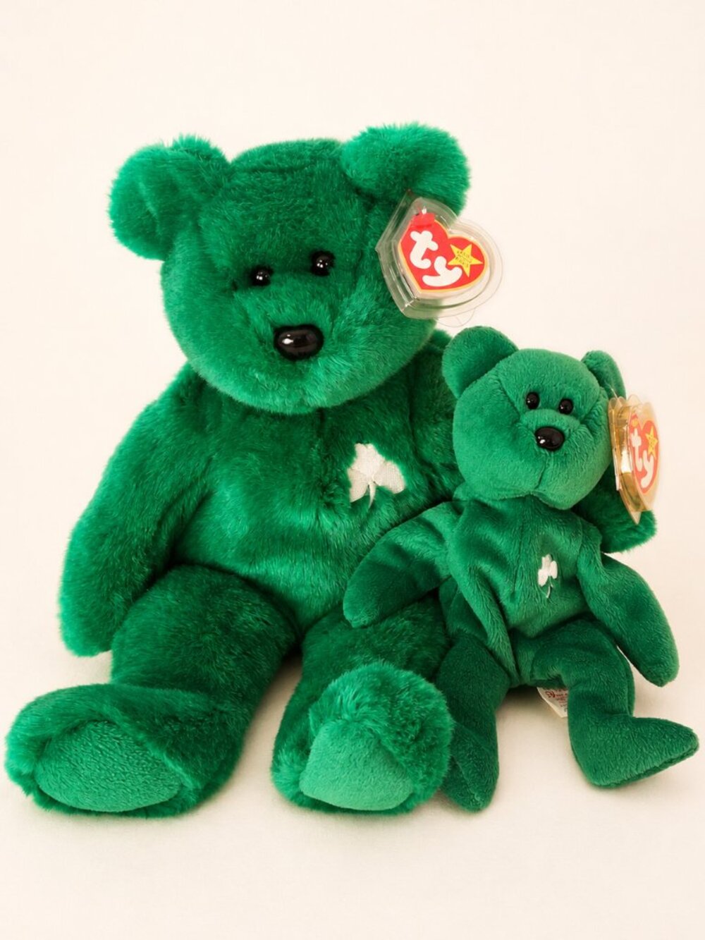 Vintage Ty Erin Beanie Baby & Beanie Buddy Bear Set 1997 1998 Green Plush
